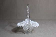 1 FENTON White Opalescent Basket With Clear Handle picture
