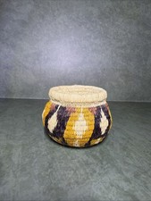 Vintage Panama Embera Wounaan Chunga Palm Handwoven Basket Olla Bowl 3” picture
