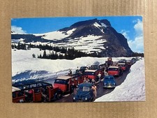 Postcard Montana MT Logan Pass Summit Tour Bus Old Cars Glacier National Park picture