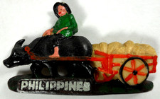 vintage Philippine carabao water buffalo pulling cart souvenir fridge magnet picture