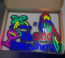 LED Neon “It’s 5 O’Clock Somewhere” Parrot Sign Tropical Bar Light Wall Decor picture