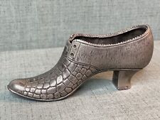 Vintage Mid-Century Miniature Pewter Shoe Slipper Victorian Bootie picture