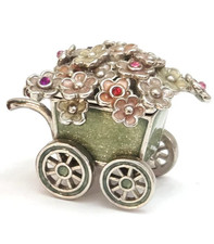 Vintage Monet Flower Cart Trinket Box Floral Enamel Rhinestone Gold Tone Garden picture