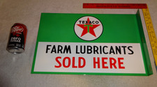 VINTAGE TEXACO FARM LUBRICANTS SOLD HERE TRACTOR METAL GASOLINE OIL FLANGE SIGN picture