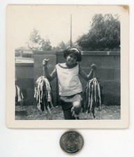 Old 1960's photo / Poor CHEERLEADER with Homemade Pom-Poms Mistaken 4 Fishmonger picture