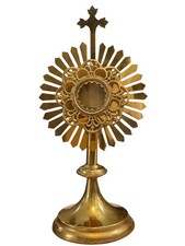 Vintage R.J. Gill Boston Brass Catholic Monstrance Ostensorium w/ Luna Glass 12