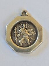 Sterling Silver ~ ST. CHRISTOPHER Charm ~ PROTECT US ~ NICE DETAIL ~ VINTAGE picture