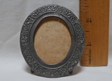 Vintage Metzke Small Oval Pewter Frame Floral Design Freestanding Table Top picture