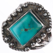 sz8 vintage Navajo Fred Harvey style sterling silver ring with nice turquoise picture