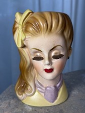 RUBENS 4127 Lady Head Vase blonde hair light green/violet brown eyelashes Read picture