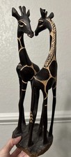 VTG Hand Carved Double Solid Wooden Giraffes Statue / Figurine 14.75”Tall. picture