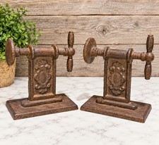 Vintage Industrial Cast Iron Vise Screw Bookends Pair Heavy Duty Rustic... picture