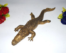 Laying Alligator Table Paperweight Brass Crocodile Baby Room Statue Decor RD368 picture