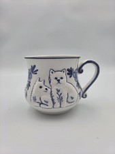 Vintage Handpainted Delft Blue DAIC Mug Embossed Kittens Cats Floral Ceramic Cup picture