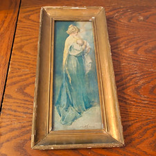 Vintage Maud Stumm Lady Art Print Woman Blue Dress Antique Framed Illustration picture