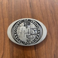 Vintage County of Ventura CA Official Seal Felt-Backed Desk Paperweight Pewter picture