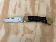 Vintage 1980-1982 Buck 110 Folding Hunting Knife Wood Handle - Great condition picture