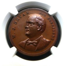 1900 William Jennings Bryan Democratic Presidential Campaign Medal NGC MS64 BN picture