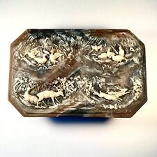 Vintage Genuine Bronze / Tan / Gray Incolay Stone Jewelry Box 11.5” by 7.5” picture