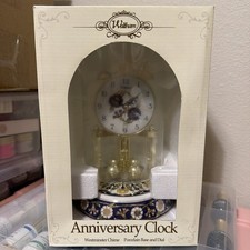 Vintage Waltham Mantle Clock Chime Glass Dome Floral Porcelain NEW picture