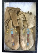Antique Native American Arapaho Beaded Adult Moccasins - Circa 1900 picture