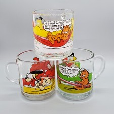 McDonald's 1978 Garfield Glasses Coffee Mugs (3) Odie Jim Davis 3.5