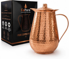 99.99% Pure Copper Water Pitcher with Lid, 70 Fl Oz (2L), Hammered Copper Jug wi picture