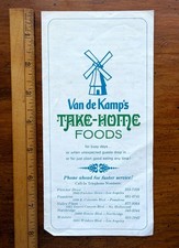 Vintage 1960s Van De Kamps Holland Dutch Bakery Menu Windmill Los Angeles CA picture