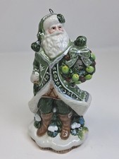 Fitz Floyd Santa Figure Ceramic Ornament Winter Garden Green White Unique 4.5