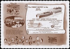 Vintage placemat GOLD BUFFET Mel Tillis Jim Nabors Jimmie Walker Kansas City MO picture