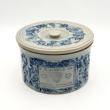 19th c. S S Pierce Co. Advertising Salt Glazed Stoneware Cake Crock Brookline picture