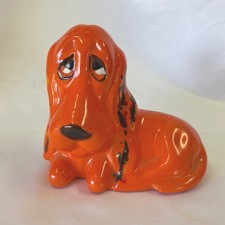 Vintage Orange Ceramic Basset Hound Dog Piggy Bank Sad Eyes Retro Kitsch 5.5