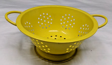 Vintage Small Yellow Enamelware Footed Colander w/Handles 6 1/4