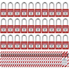 30 Pcs Lockout Tagout Safety Padlocks with Tags - Keyed Differently Red Locks picture