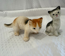 Vintage Ceramic Cat Figurines - Calico & Gray/White Kittens Kitsch Decor picture
