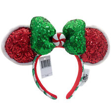 DisneyParks Green Sequin Minnie Mouse Bow Red Sequins Ears Headband Ears New picture