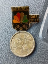 Vintage 1992 Barcelona Summer Olympics NBC Affiliate Media Pin - KOBF TV 12 NM picture