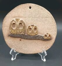 MCM Clay Wall Hanging Trio Of Owls On Branch Family Signed picture