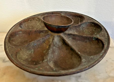 antique cast iron Cobbler NAIL CUP divided tray vtg caddy lazy susan rotating picture