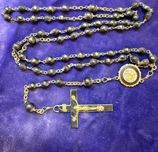 Antique My First Holy Communion Rosary Faceted Jet Gemstone Beads Italy 18