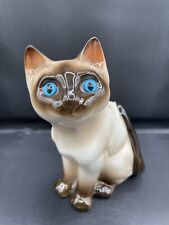 Vintage Enesco Siamese Cat Figurine Porcelain Sitting Kitty Pose Blue Eyes Korea picture