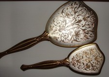 Vintage Mirror & Brush Set, Gold Plated picture
