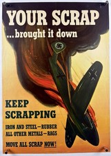 YOUR SCRAP BROUGHT  IT DOWN World War 2 Bond Poster (Fine) 20x28 WWII Nazis 71J picture
