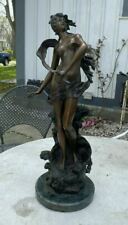 Vintage Victorian Art Nouveau Cast Bronze Nude Maiden 23” Figural Statue Moreau picture