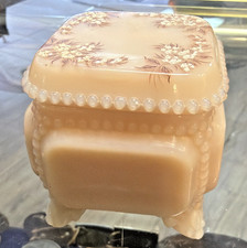 VTG Westmoreland Almond Glass Trinket Box Hand Painted Beaded Footed Box picture