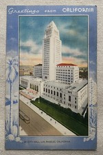 Greetings From California City Hall Los Angeles California Vintage Postcard picture