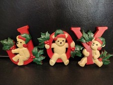 Christmas Home Interiors Homco Spell JOY Bears Plaques 3Pc Made In USA 🎄🎄 picture