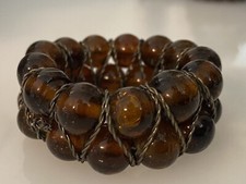 MCM Brown Glass Bead & Twisted Wire Design Napkin Rings Holders Set of 6 Vintage picture