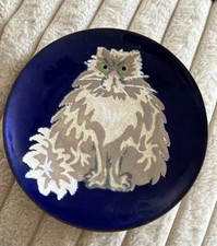 Vintage Annemarie Davidson Enamel Copper Fat Cat Plate Signed AD 6'' picture