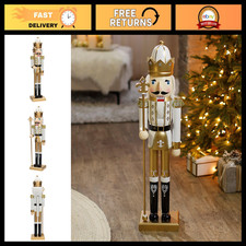 Large 3 Ft Classic White & Gold Wooden Nutcracker Statue with Scepter - Holiday picture